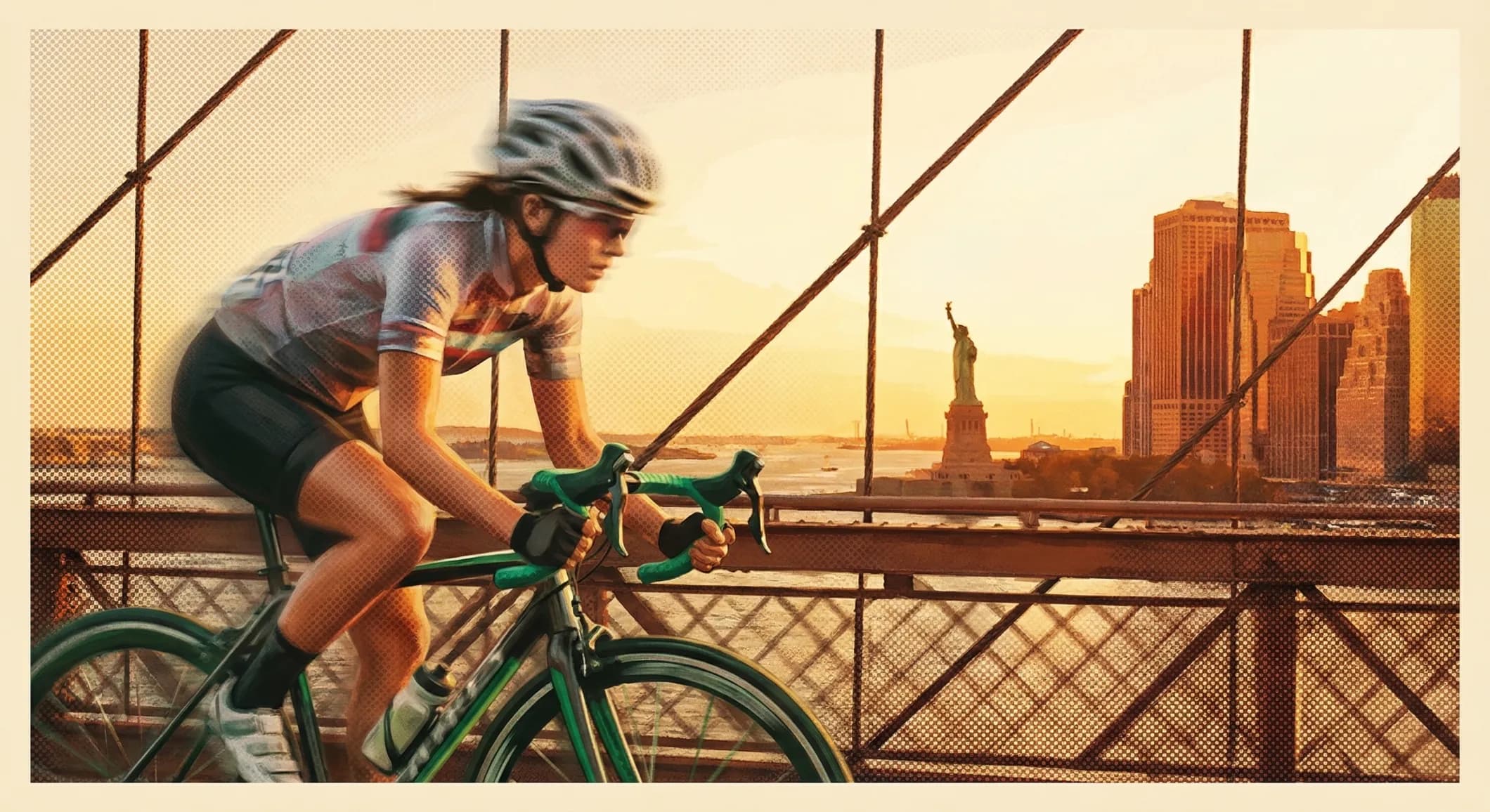 cyclist cycling over the Brooklyn Bridge