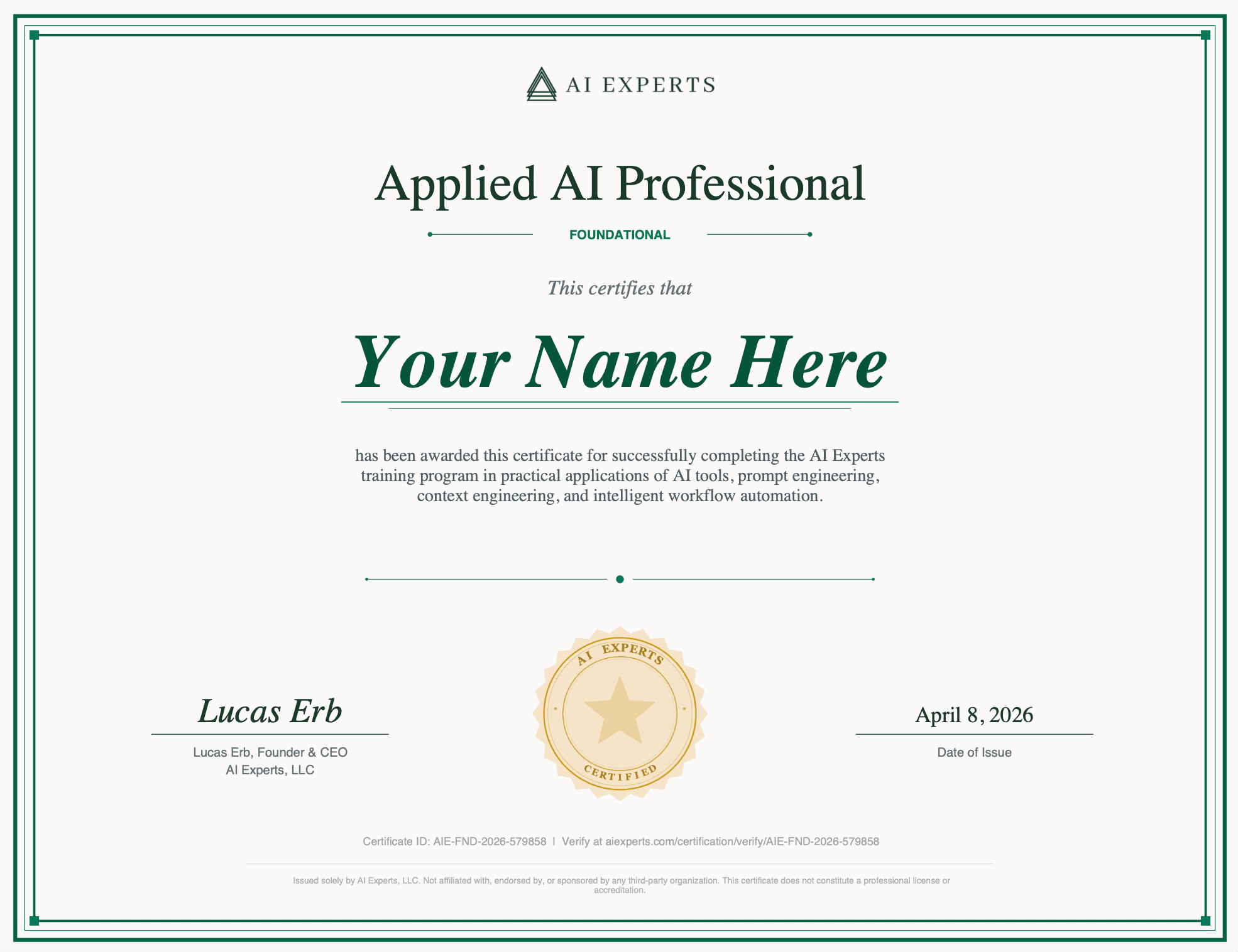 Applied AI Professional — Jane A. Doe